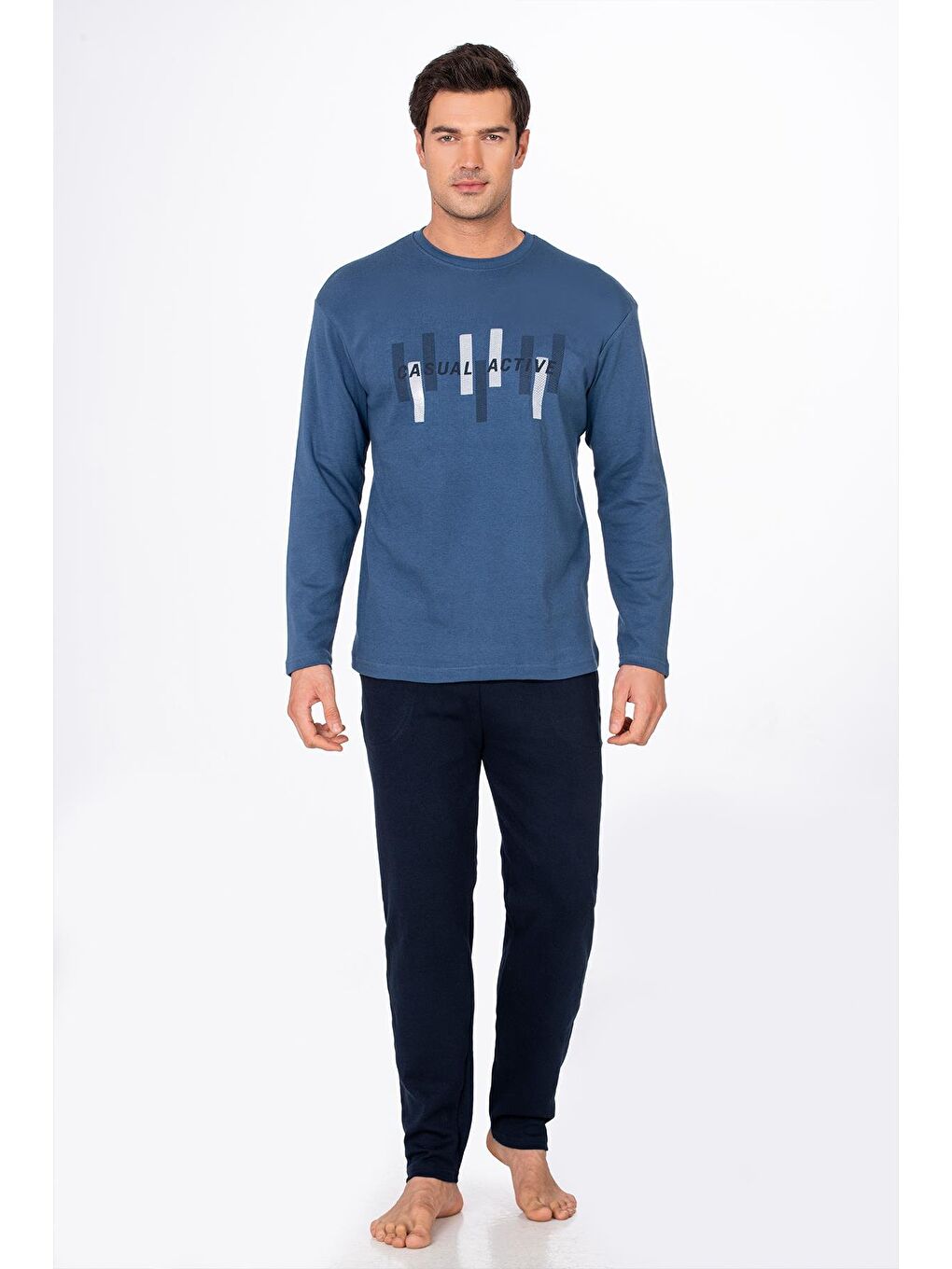 İndigo Erkek Casual Active Baskılı Pamuklu Pijama Takımı | Lacivert