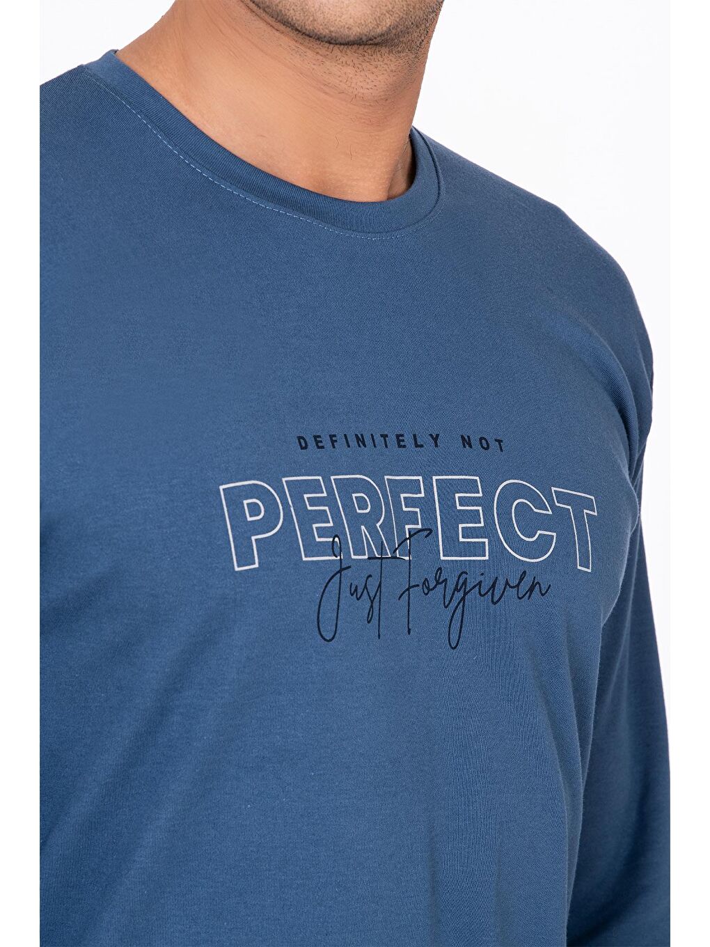 Erkek İnterlok Penye Bisiklet Yaka Pijama Takımı | İndigo 020-1