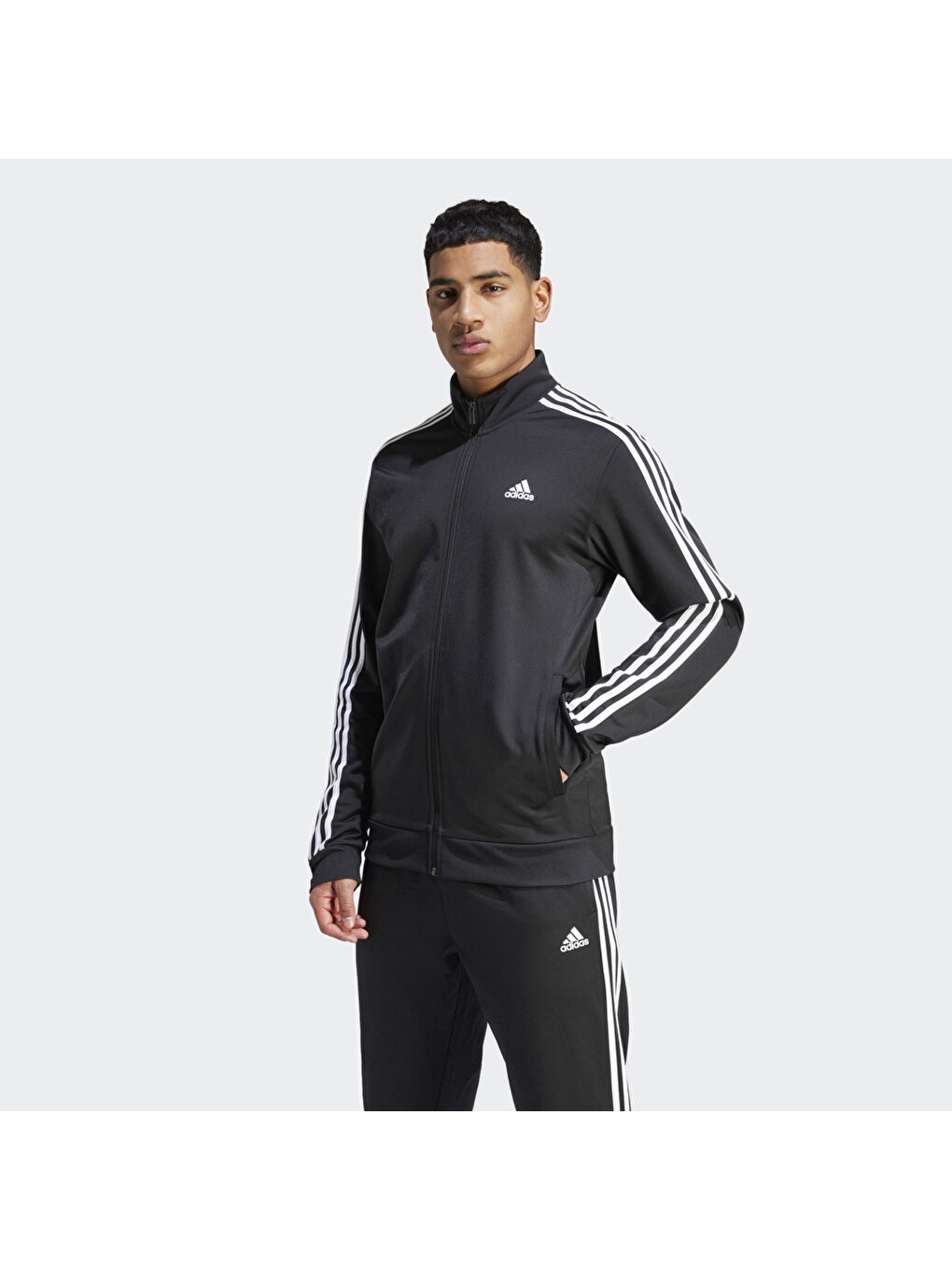 Adidas Siyah 3 Stripes Tt Tric Erkek Siyah Dik Yaka Fermuarlı Sweatshirt