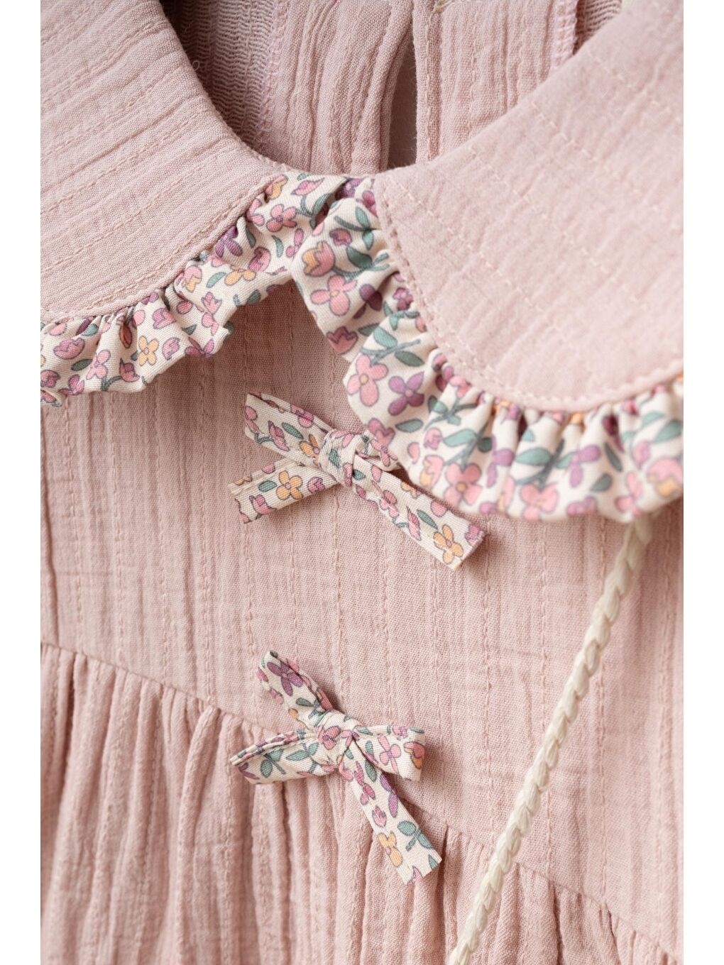 Kız Çocuk Pamuklu Pembe Elbise – Büyük Yaka Detaylı, Çantalı-2