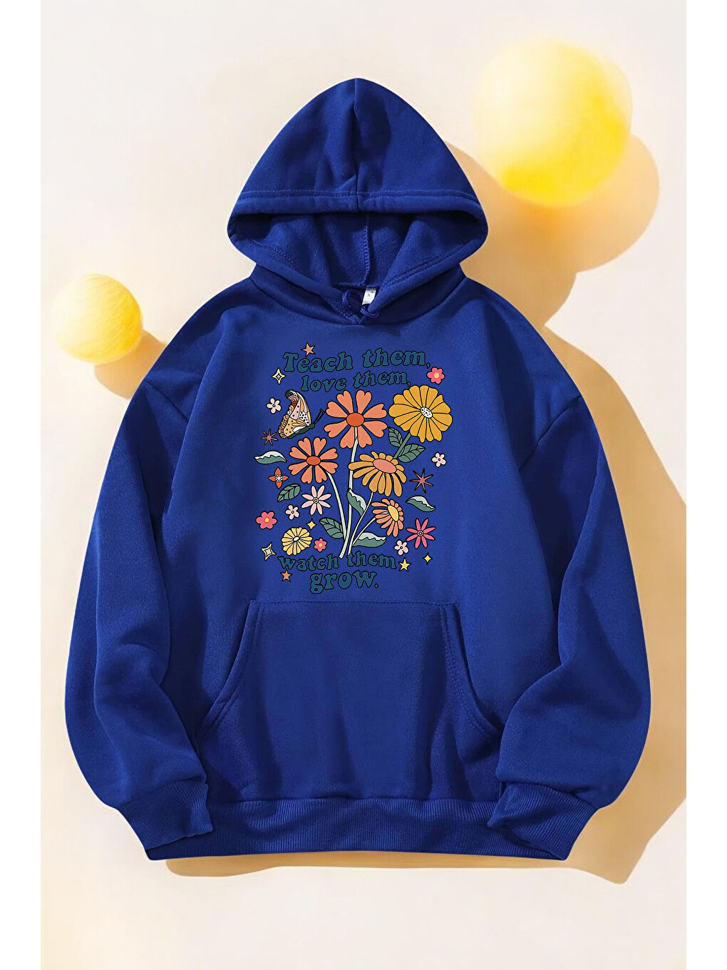 uyguntarz Mavi Flowers Baskılı Oversize Sweatshirt