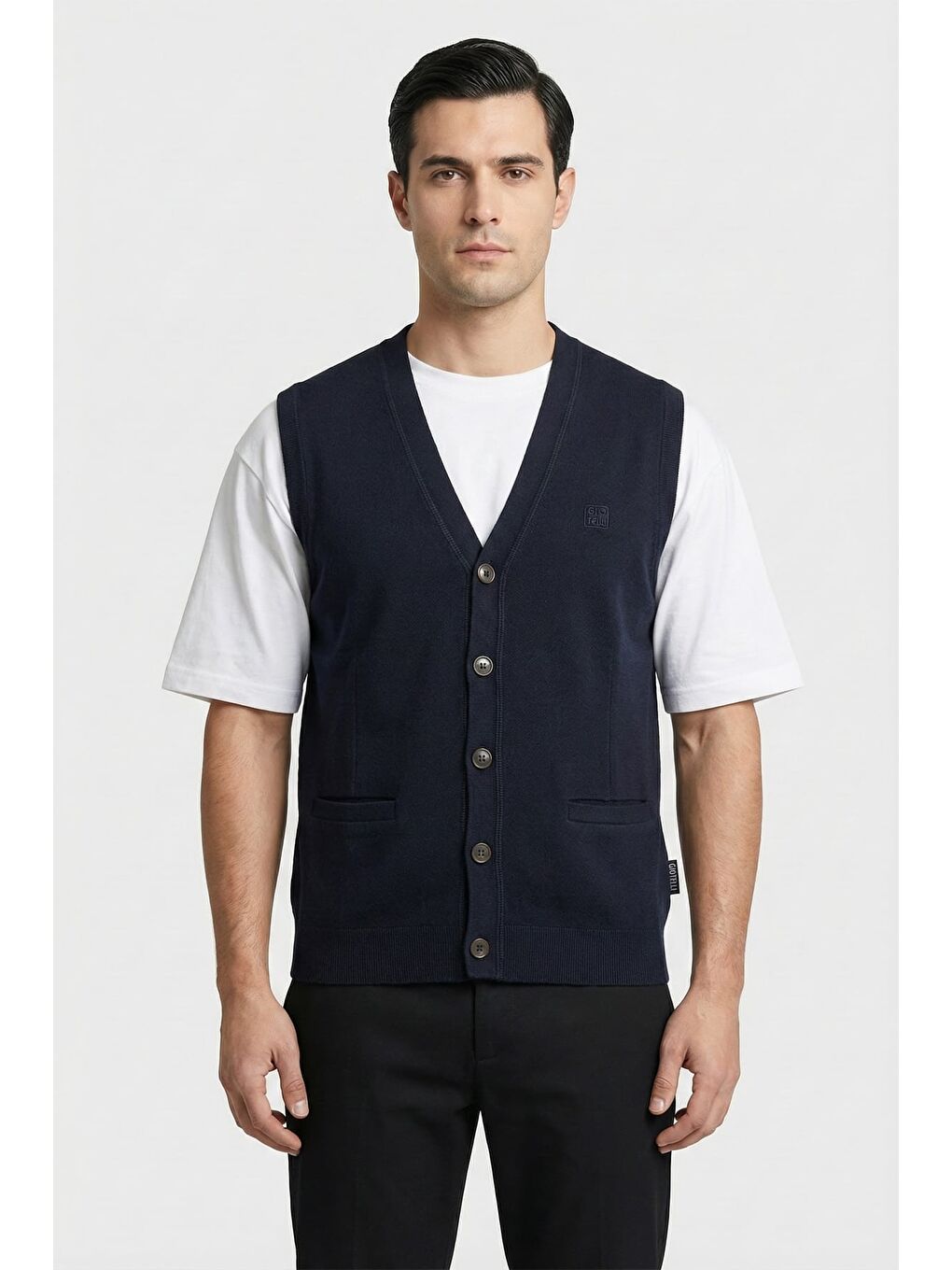 Giotelli Erkek Siyah Standart Fit Yün Karışımlı Düğmeli Triko Süveter