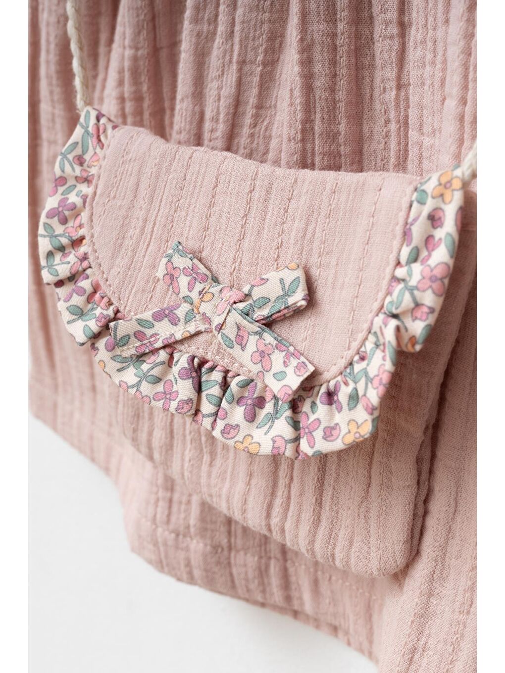 Kız Çocuk Pamuklu Pembe Elbise – Büyük Yaka Detaylı, Çantalı-3