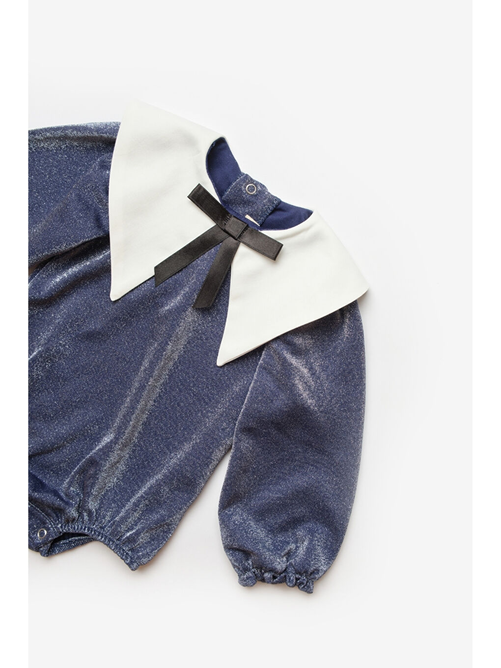 Lacivert Yaka Detaylı Simli Kız Bebek Tulum - Bailey-2