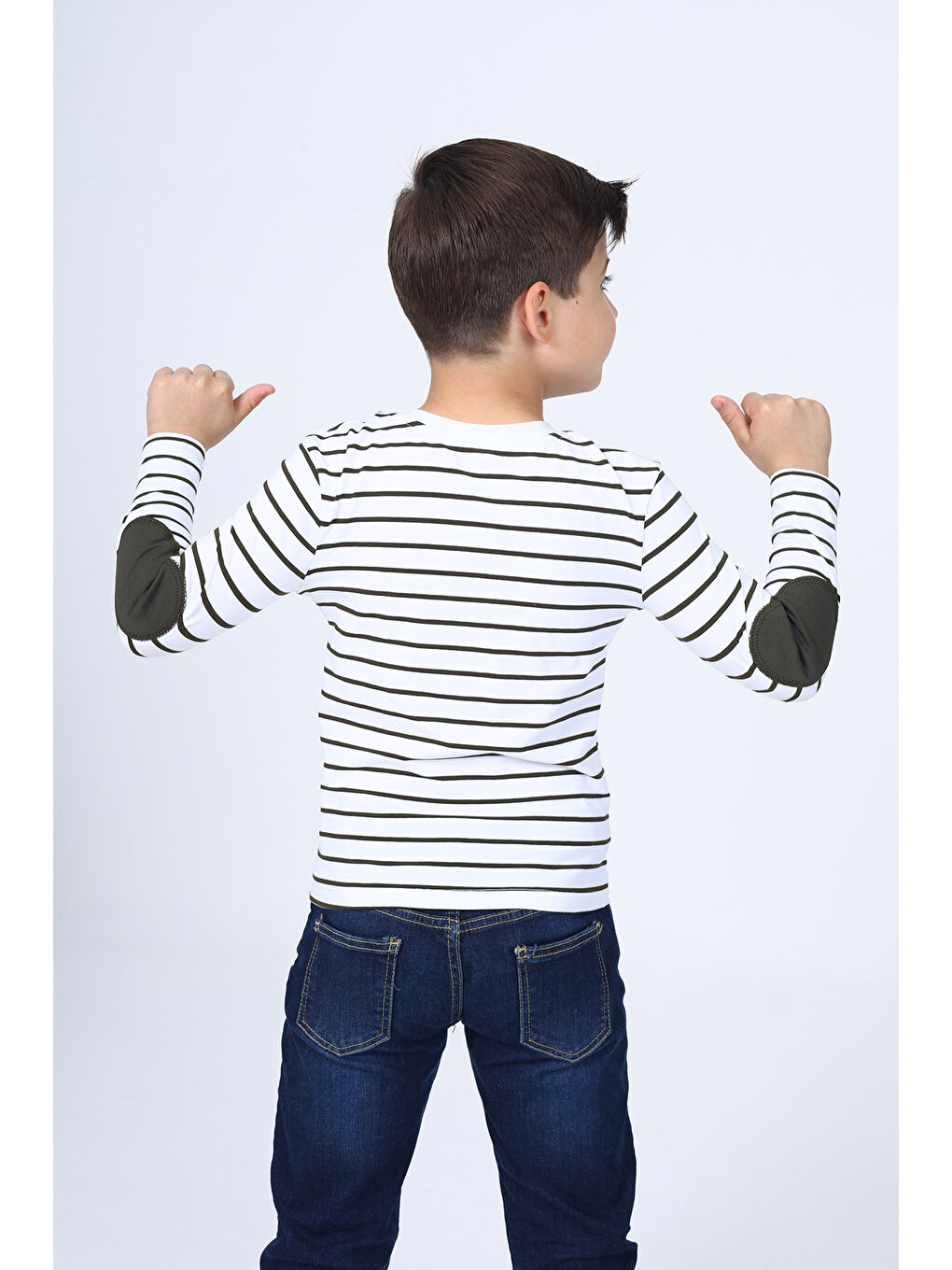 Haki Erkek Çocuk Çizgili Tişört-2