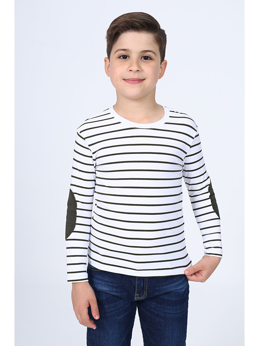 Haki Erkek Çocuk Çizgili Tişört-3