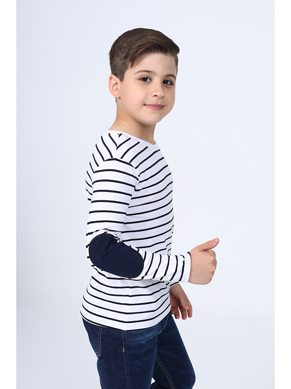 Lacivert Erkek Çocuk Çizgili Tişört-1