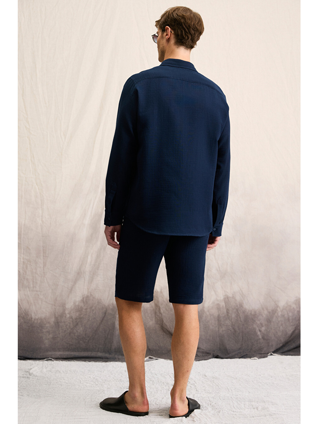 Lacivert JENS Erkek %100 Pamuk Yanları Cepli Slim Fit Dar Kesim LACİVERT Şort-3