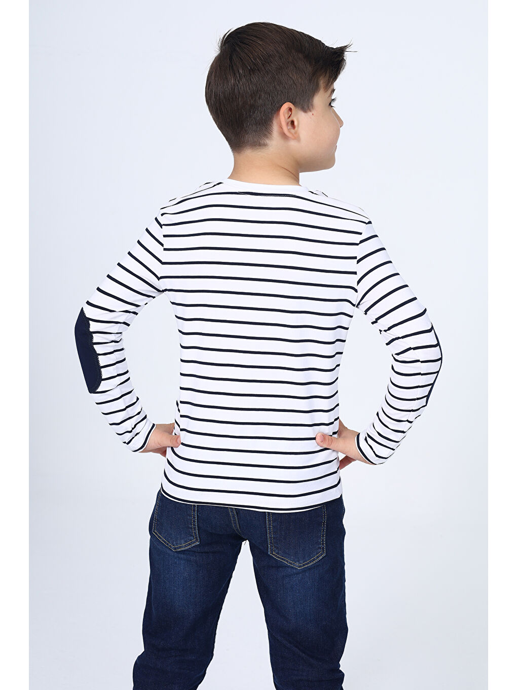 Lacivert Erkek Çocuk Çizgili Tişört-2