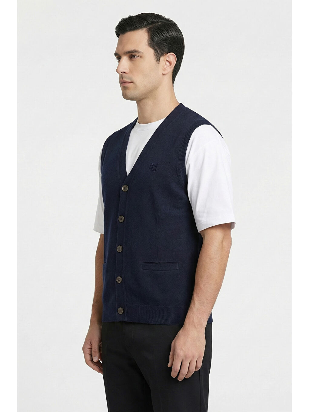 Giotelli Erkek Siyah Standart Fit Yün Karışımlı Düğmeli Triko Süveter-2