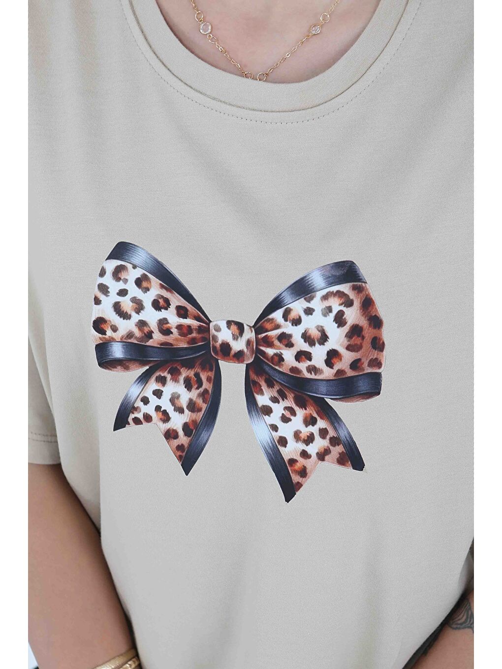 Baskılı Kısa Kollu T-Şhirt Bej - 27501-3