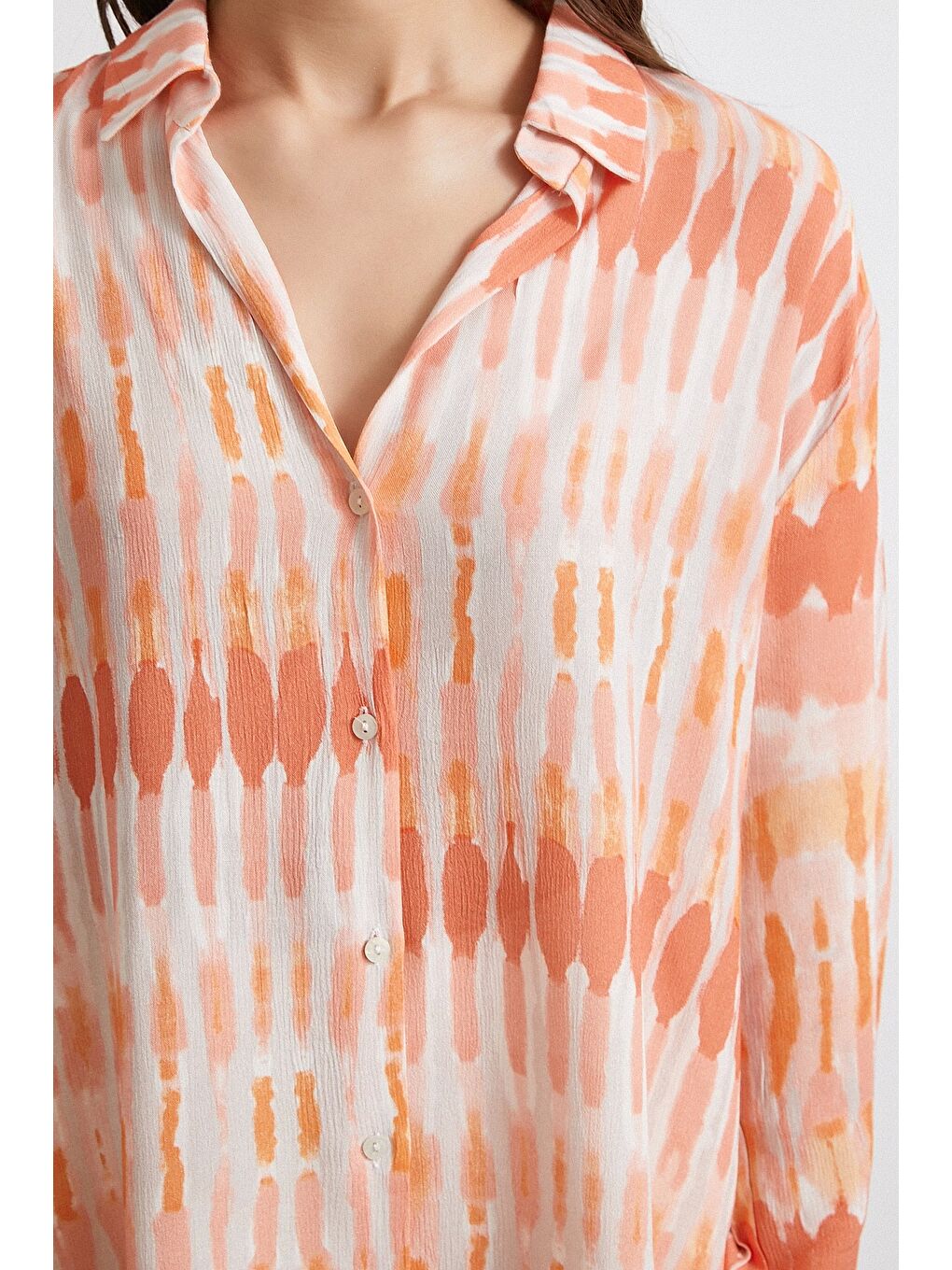 Karışık V Yaka Viskon Maroken Gömlek Oranj-4