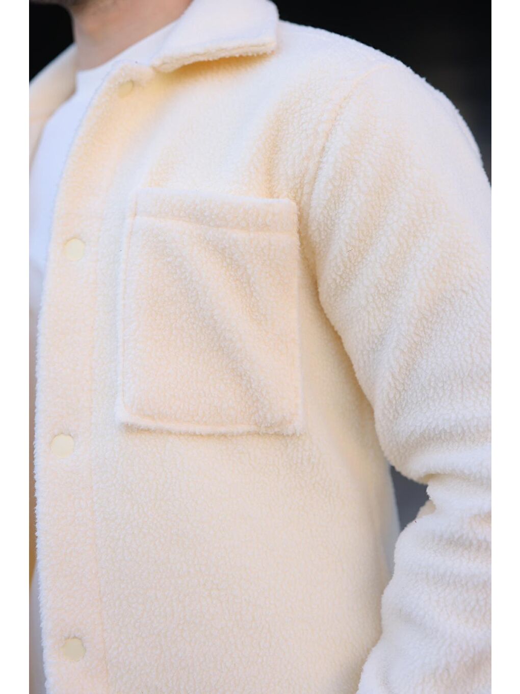 Ekru Çıt Kapamalı Yandan Cepli Erkek Gömlek Ceket E6769-2