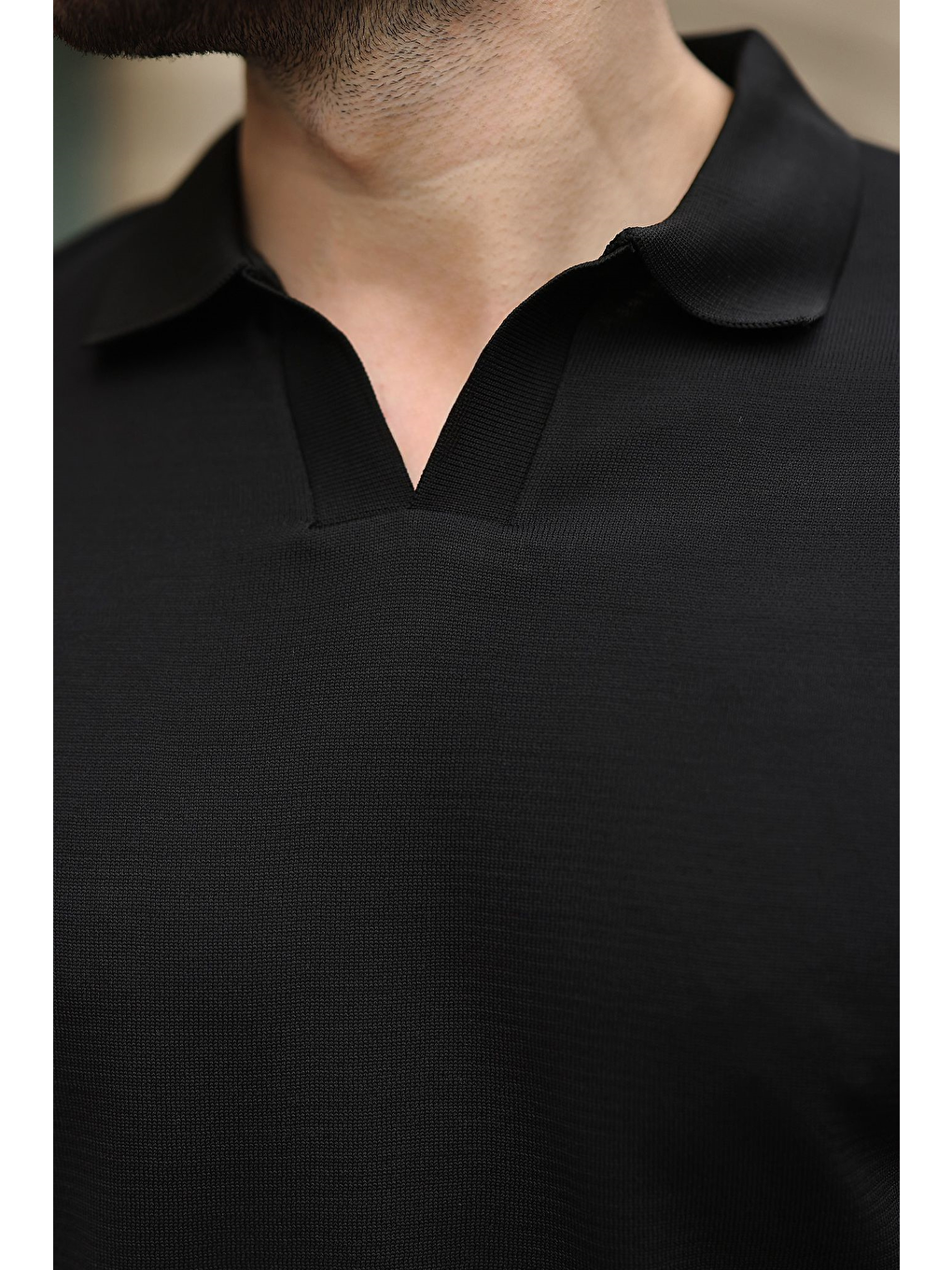 Siyah Polo Yaka Triko Kısa Kollu Erkek Tişört E7463-2