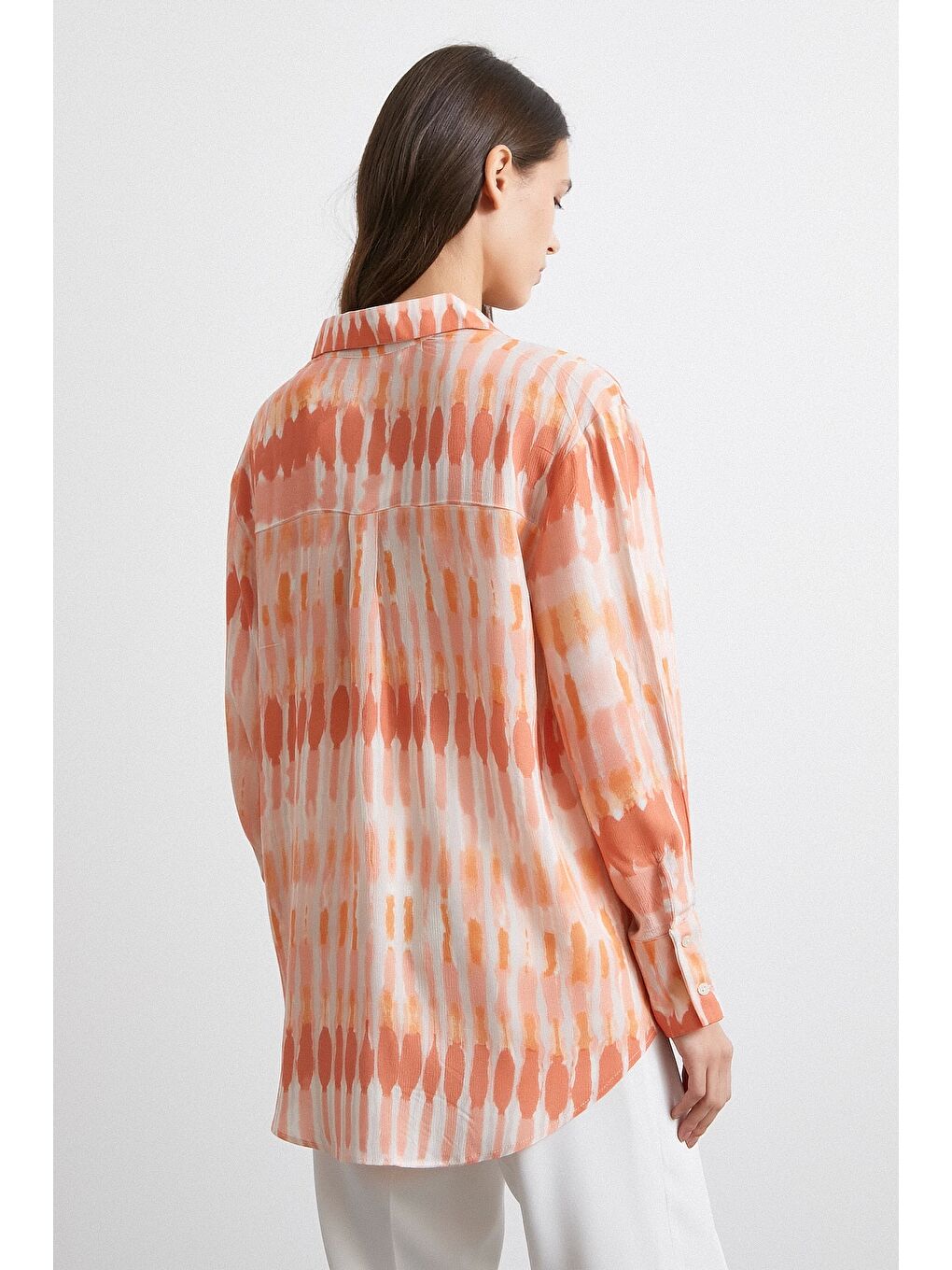 Karışık V Yaka Viskon Maroken Gömlek Oranj-5