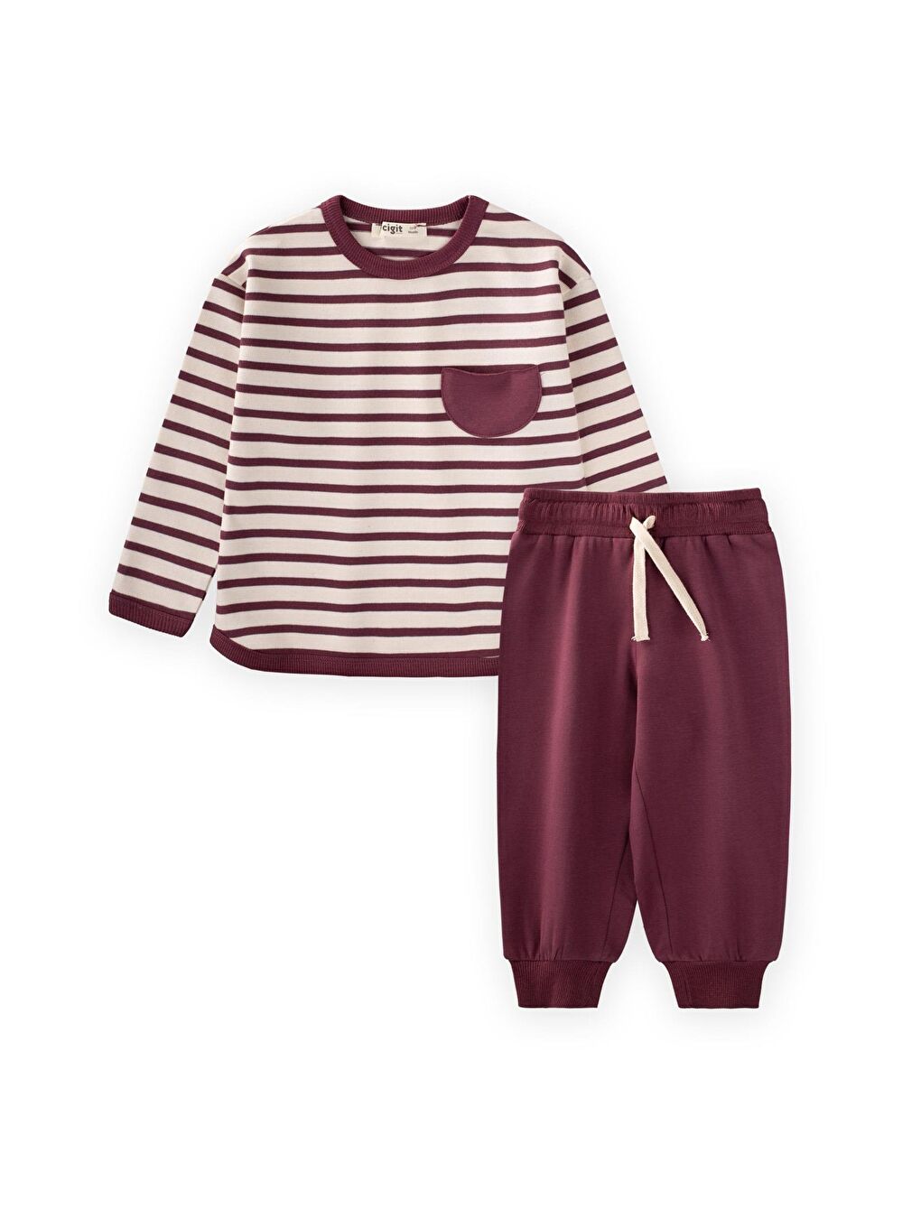 Çizgili Sweatshirt Takım 1-7 Yaş Mürdüm