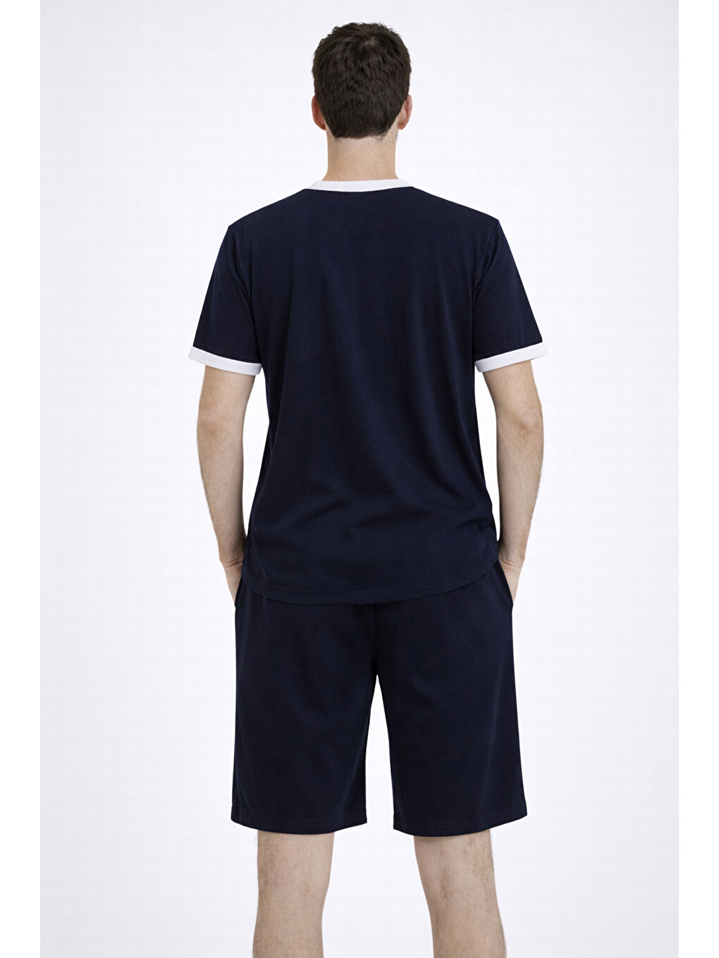 Erkek Pamuklu Lacivert Cepli Şortlu Pijama Takımı-2