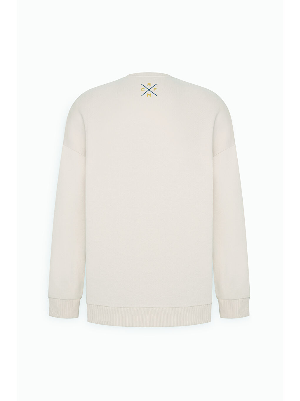 Erkek Açık Bej Oversize Fit Bol Kesim Real Madrid Lisanslı 3 İplik Pamuklu Bisiklet Yaka Sweatshirt-8