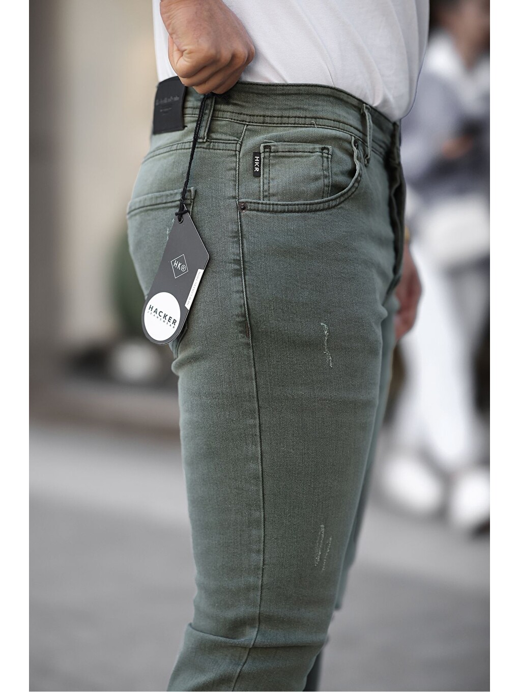 Haki Erkek Jeans Slim Fit Elastanlı Denim Yeşil Jean Pantolon-1
