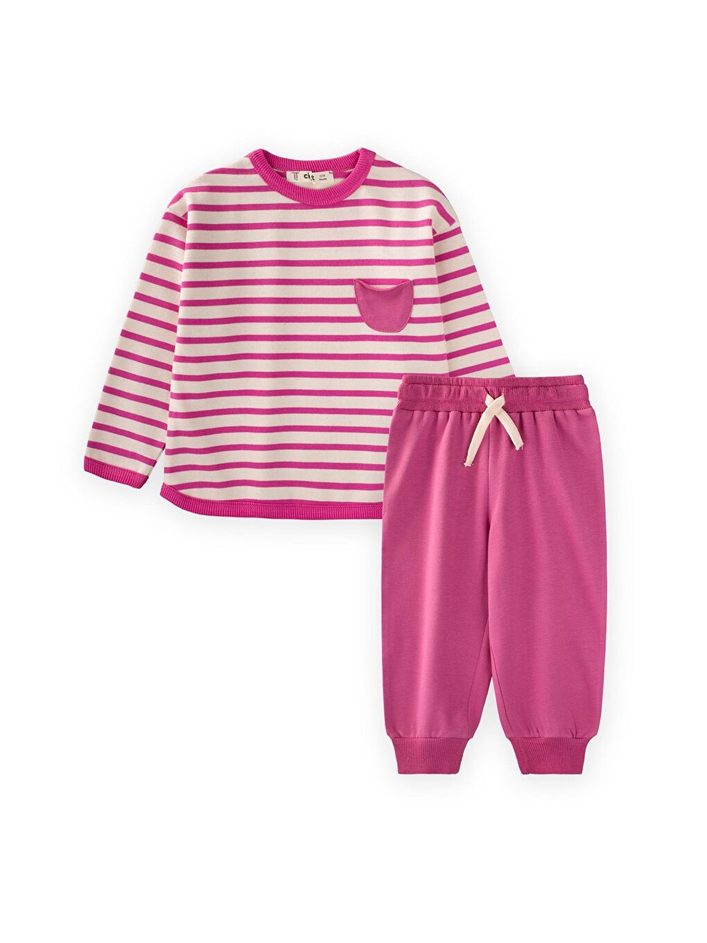 Çizgili Sweatshirt Takım 1-7 Yaş Fuşya