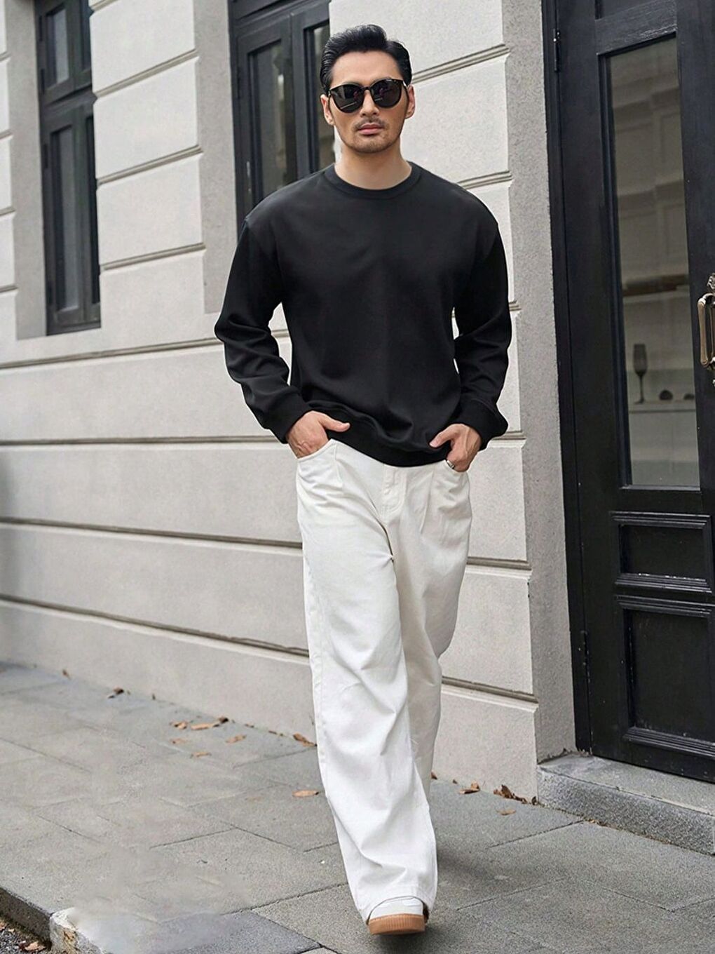 Siyah Oversize Bisiklet Yaka Uzun Kollu Sweatshirt