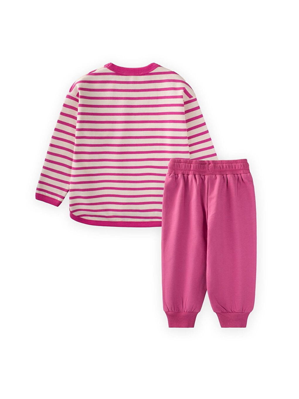 Çizgili Sweatshirt Takım 1-7 Yaş Fuşya-1