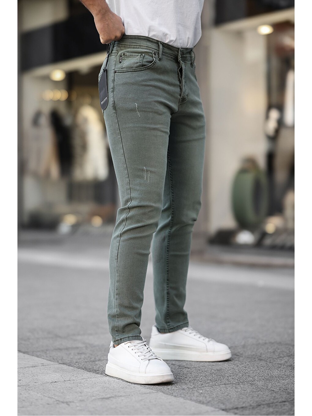 Haki Erkek Jeans Slim Fit Elastanlı Denim Yeşil Jean Pantolon-2