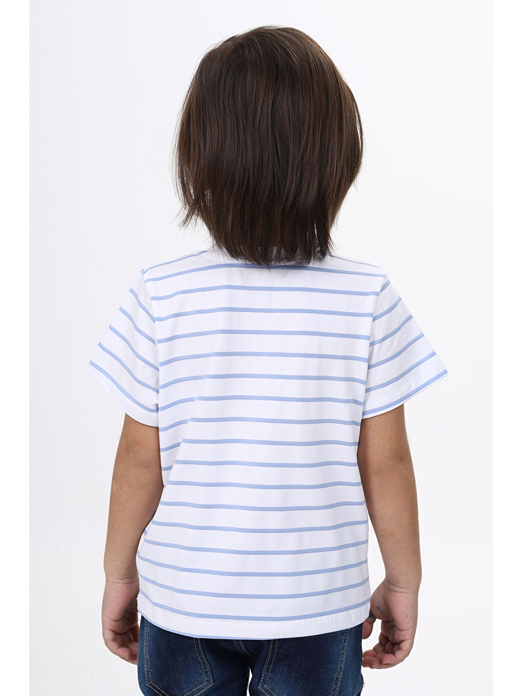 Beyaz Erkek Çocuk Çizgili Tişört-2
