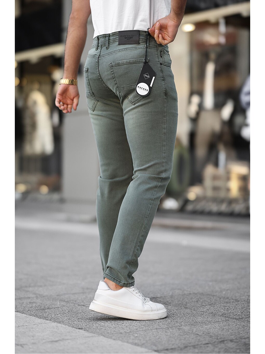 Haki Erkek Jeans Slim Fit Elastanlı Denim Yeşil Jean Pantolon-3