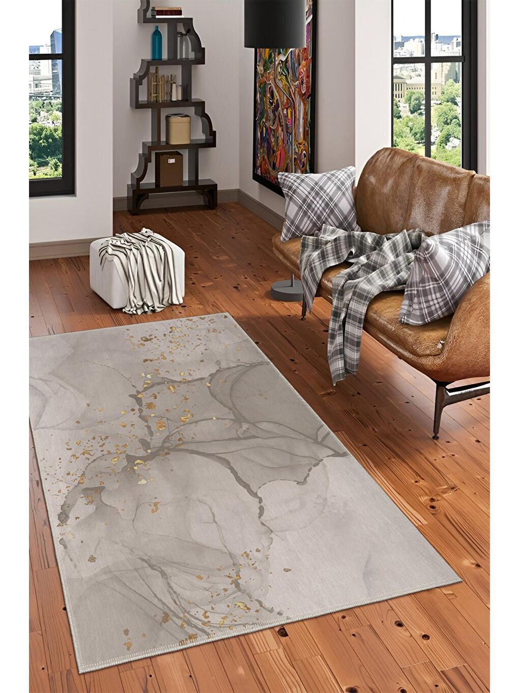 Gri Premium Kalite, Pamuk ve Kaydırmaz Taban, Yıkanabilir, Modern Halı  80 x 150 cm-2