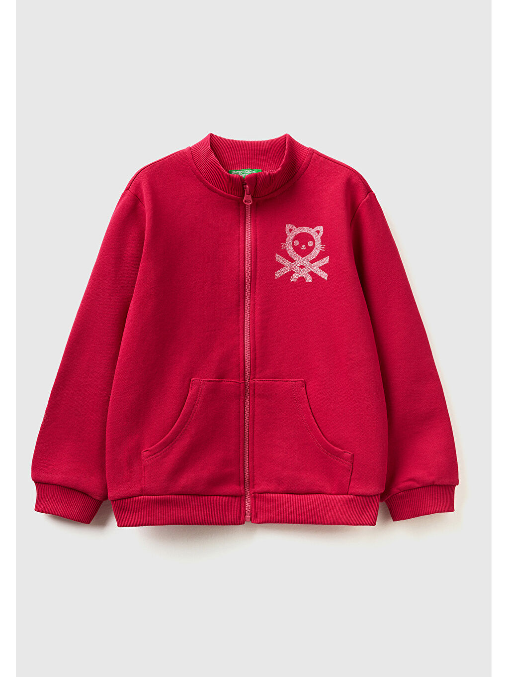 Kız Çocuk Fuşya Kesik  Logolu Dik Yaka Sweatshirt