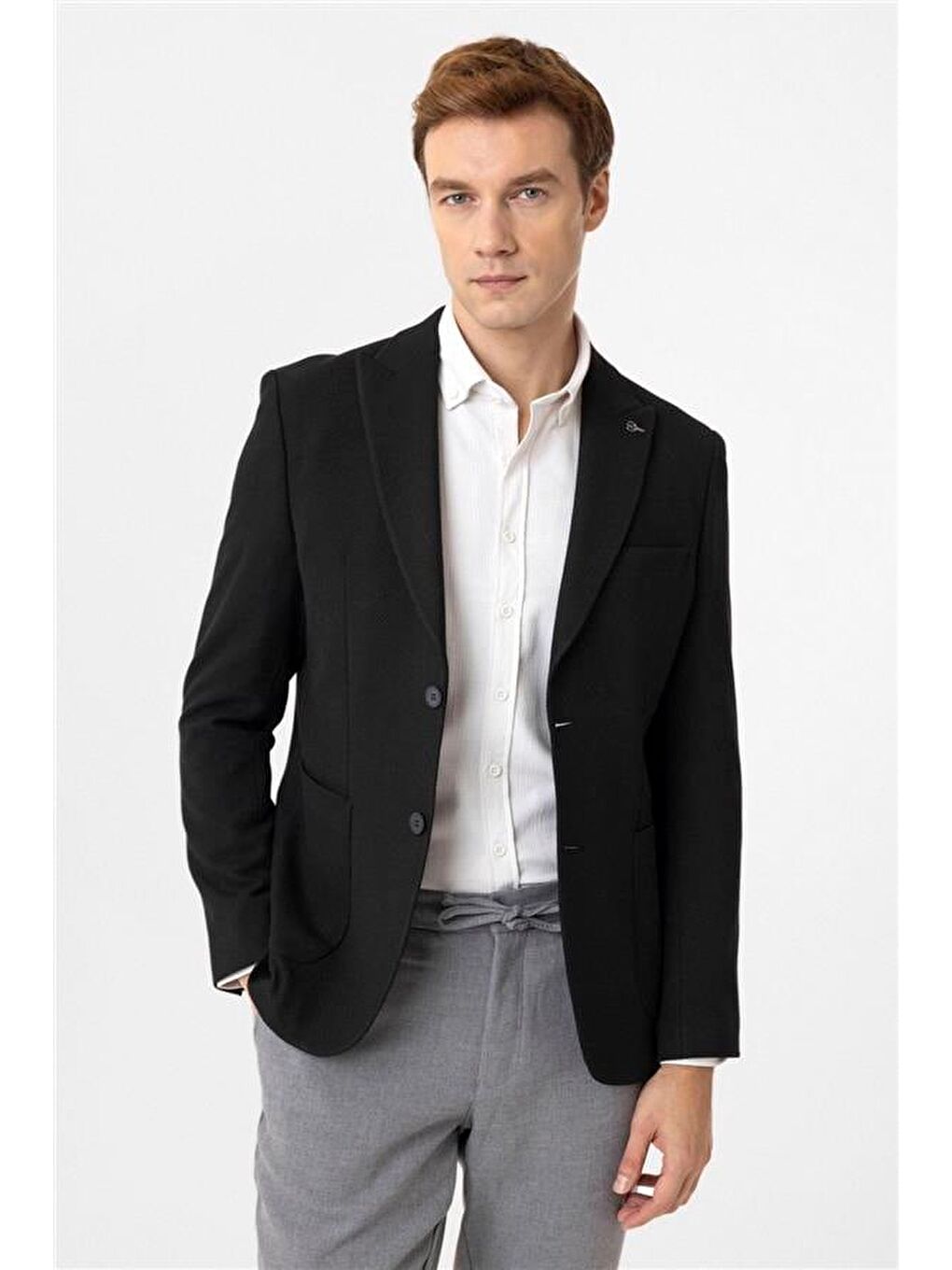 Siyah Slim Sivri Yaka 6 Drop Ceket-1