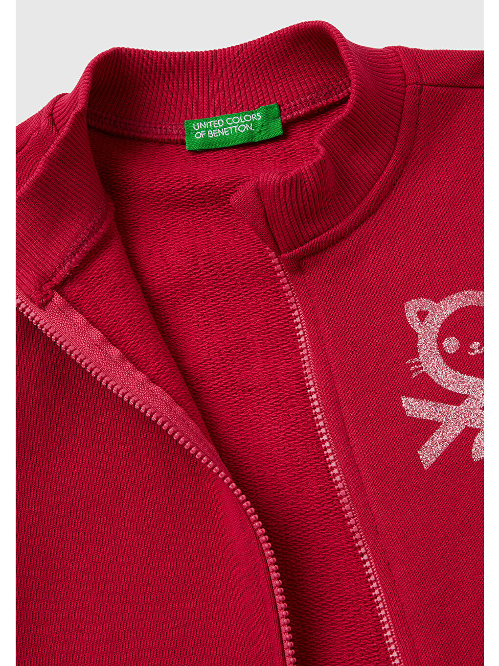 Kız Çocuk Fuşya Kesik  Logolu Dik Yaka Sweatshirt-1