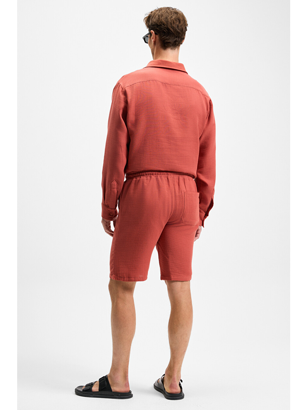 Kahverengi JENS Erkek %100 Pamuk Yanları Cepli Slim Fit Dar Kesim KİREMİT Şort-4