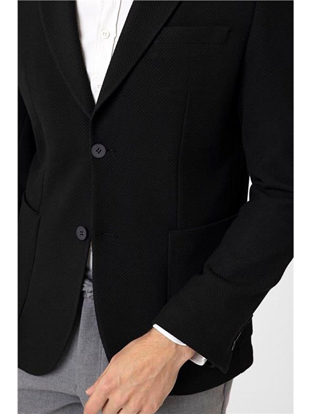 Siyah Slim Sivri Yaka 6 Drop Ceket-4