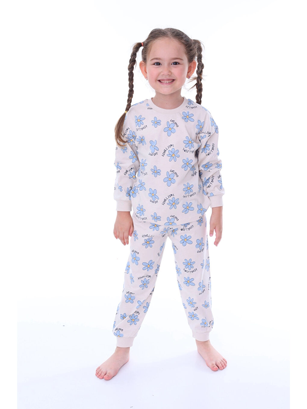 Myhanne Bej Papatya Desenli Kız Çocuk Pijama Takımı 31203 - 1