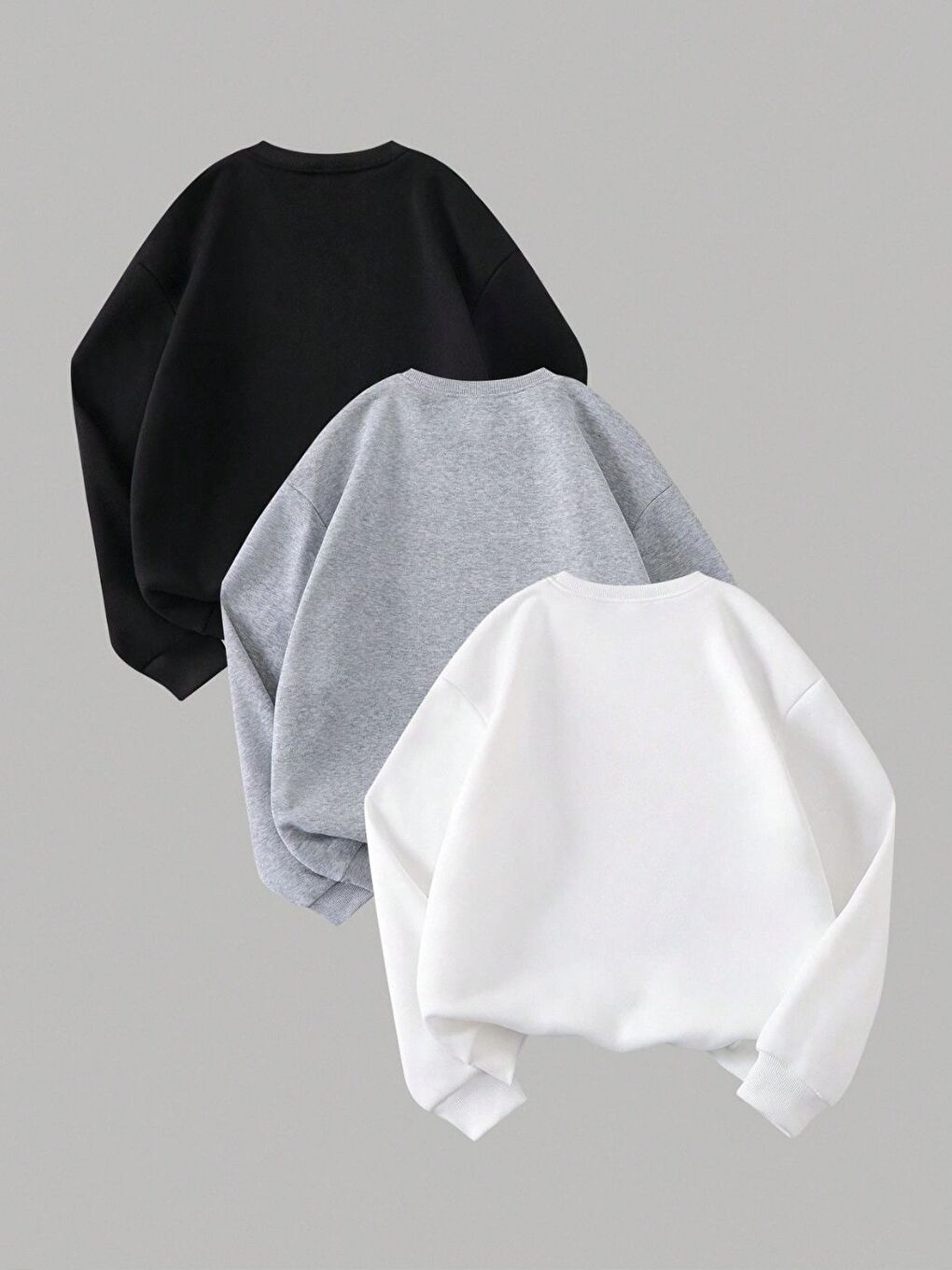 Karışık 3lü Set Siyah Gri Beyaz Kurdele Baskılı Bisiklet Yaka Sweatshirt-1