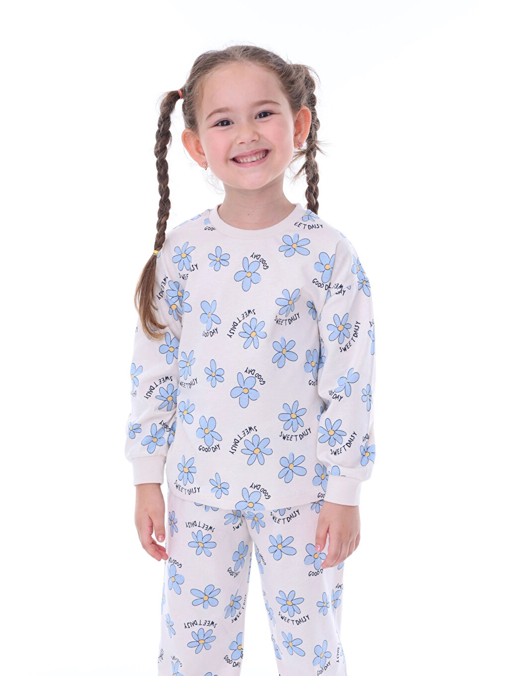 Myhanne Bej Papatya Desenli Kız Çocuk Pijama Takımı 31203 - 2