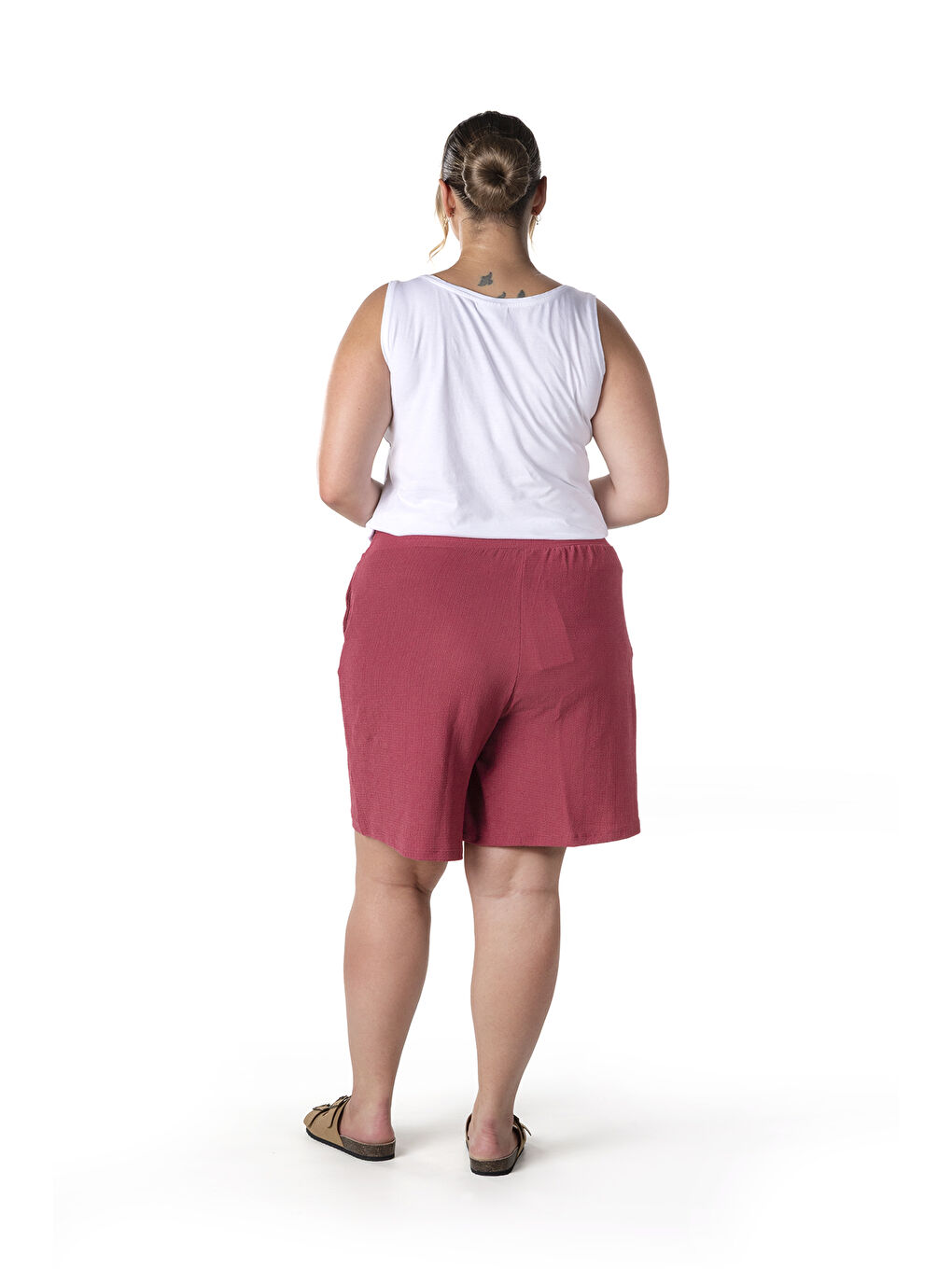 Pembe Büyük Beden Beli Lastikli Cepli Şort 216186-3