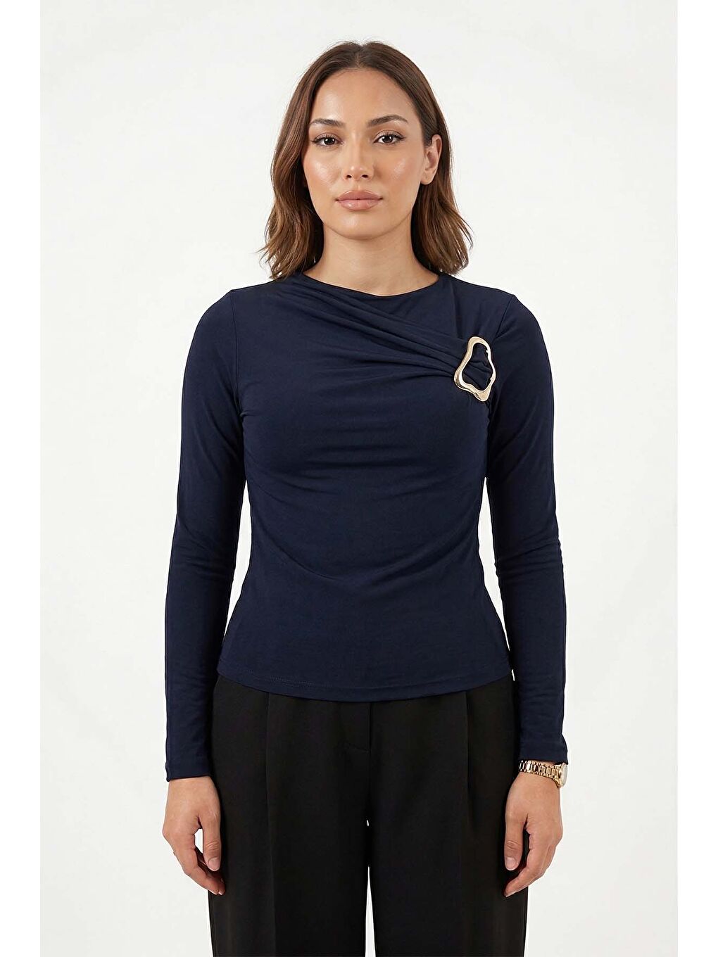 Aksesuar Detaylı Bluz 20757 Lacivert