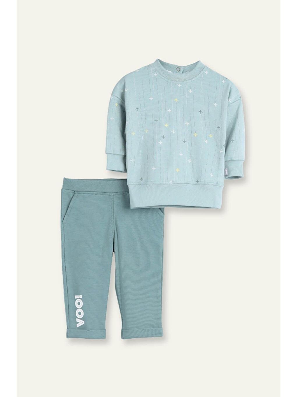 Erkek Bebek Desenli T-Shirt Ve Tek Alt İkili Takım - Yeşil