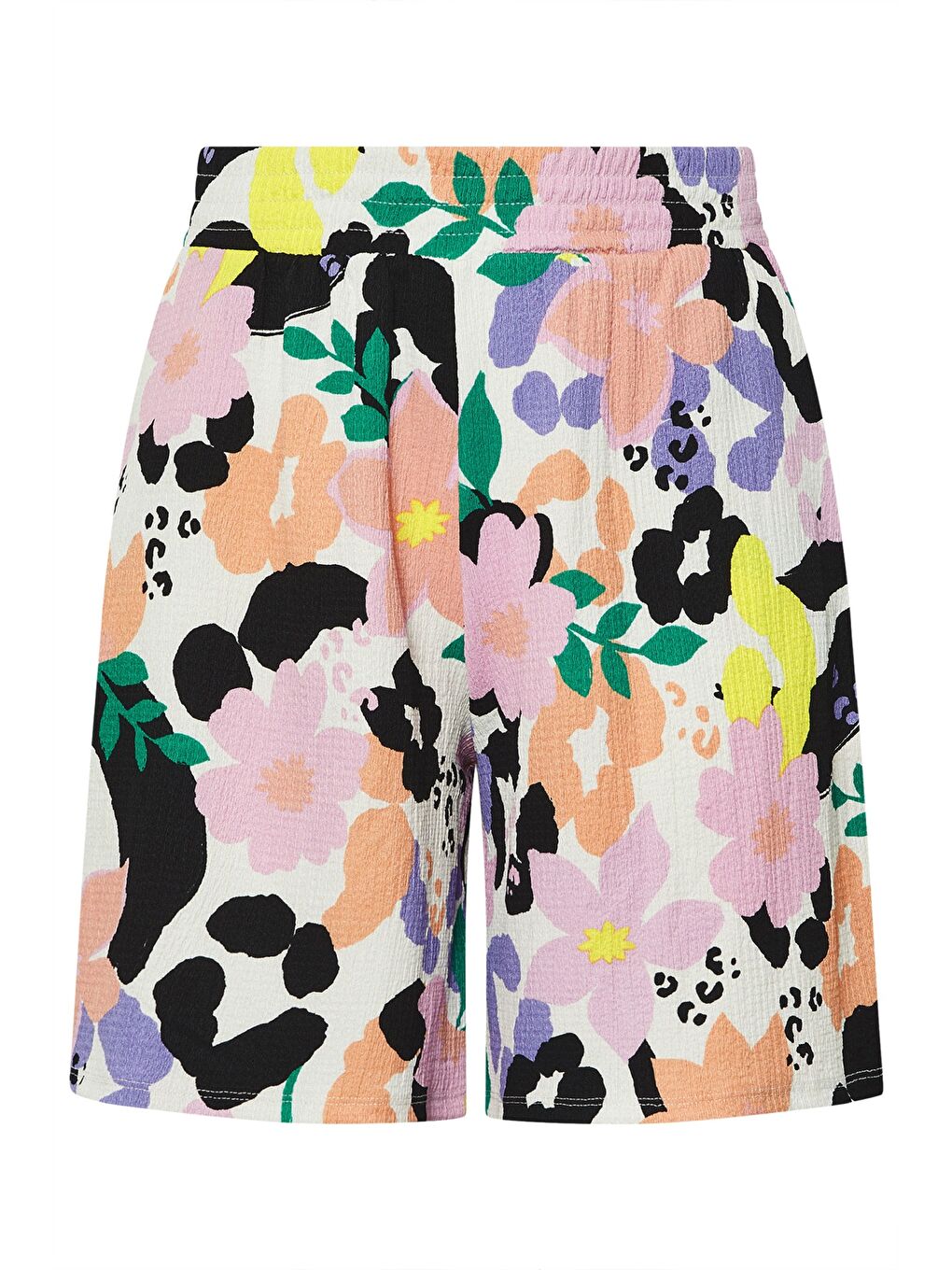 Pembe Büyük Beden Çiçek Desenli Beli Lastikli Cepli Şort 304184-5