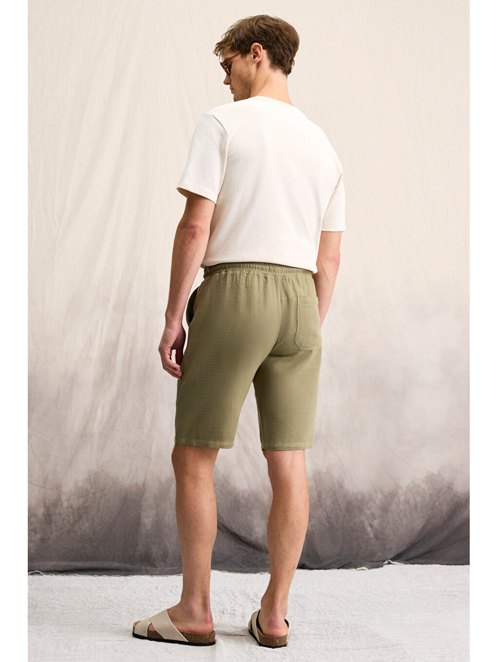 Haki JENS Erkek %100 Pamuk Yanları Cepli Slim Fit Dar Kesim HAKİ Şort-4