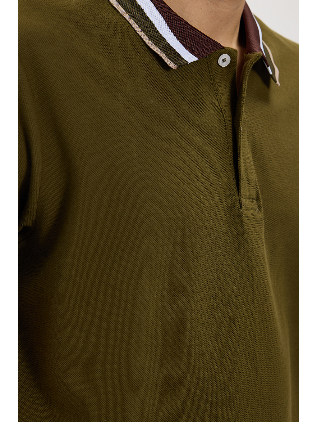 Erkek Slim Fit Dar Kesim %100 Pamuk Haki Polo Yaka Tişört-3