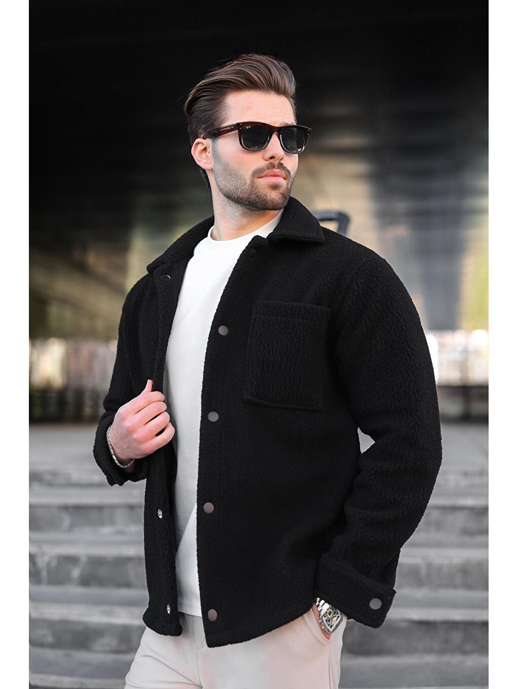 Siyah Çıt Kapamalı Yandan Cepli Erkek Gömlek Ceket E6769