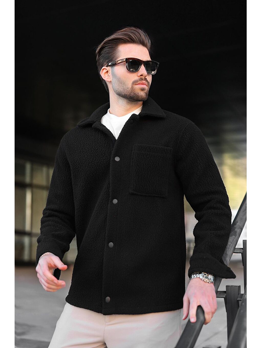 Siyah Çıt Kapamalı Yandan Cepli Erkek Gömlek Ceket E6769-1