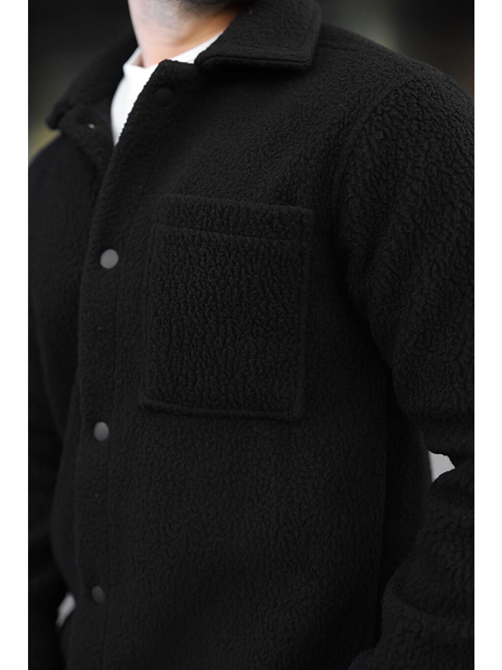 Siyah Çıt Kapamalı Yandan Cepli Erkek Gömlek Ceket E6769-2