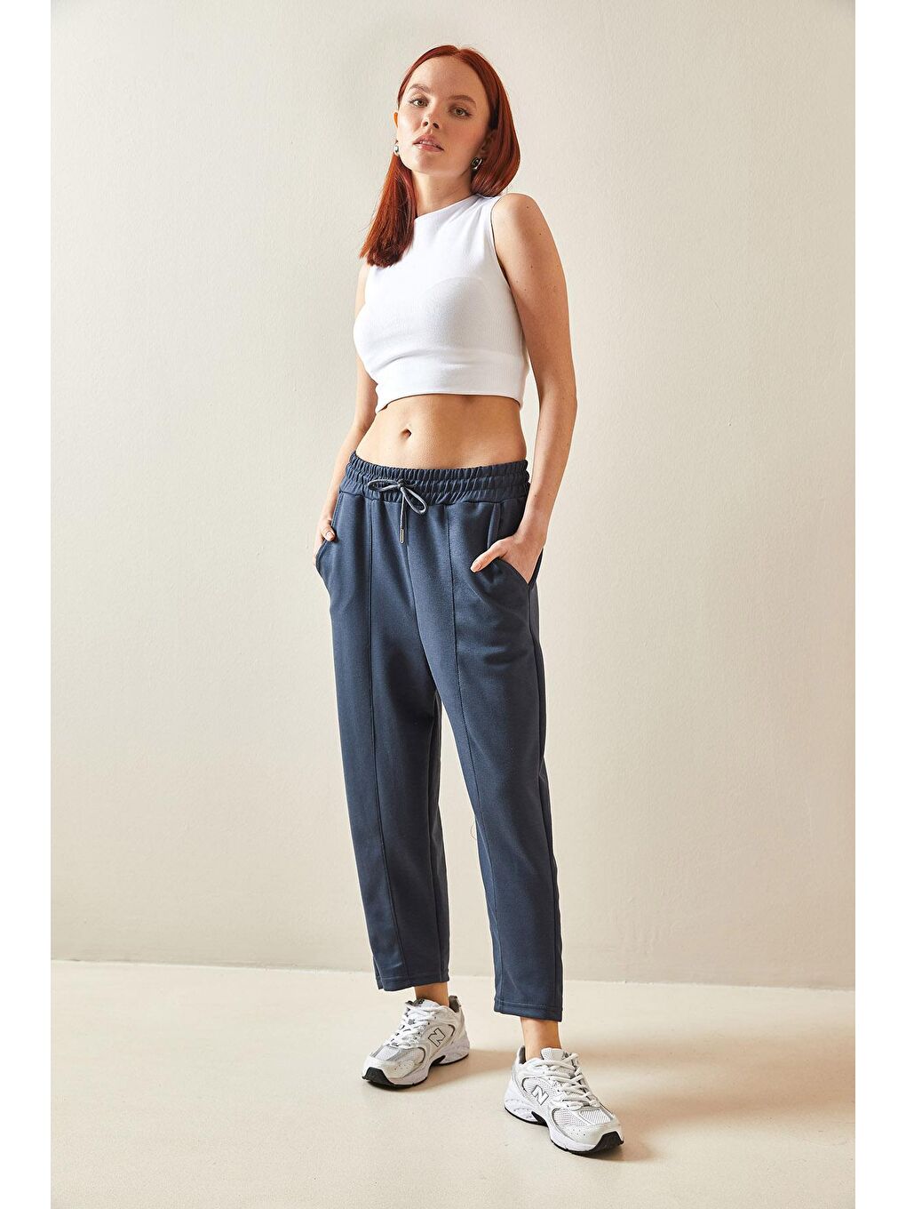 Antrasit Beli Lastikli Dikiş Detaylı Eşofman Altı 5YXK8-48183-36-2