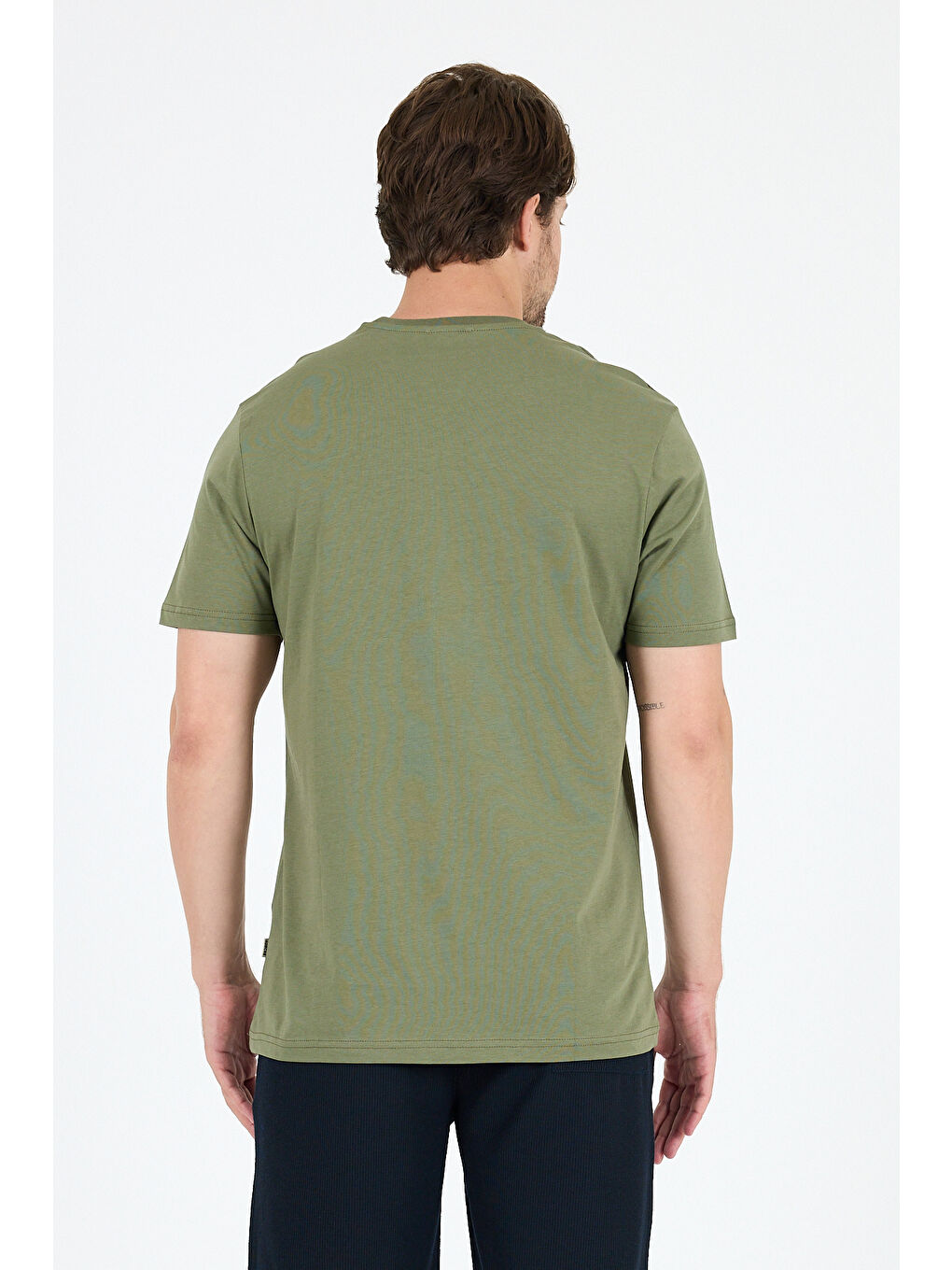 Haki Bisiklet Yaka Penye Erkek %100 Pamuk Tişört-4