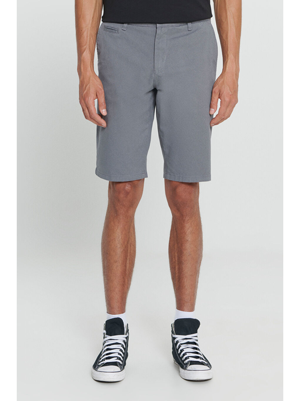 Erkek Gri Slim Fit Dar Kesim Armürlü %100 Pamuk Casual Chino Şort-1